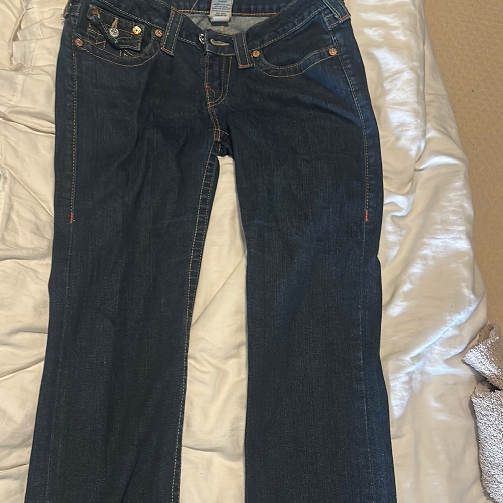 Dark denim straight leg, true religion jeans